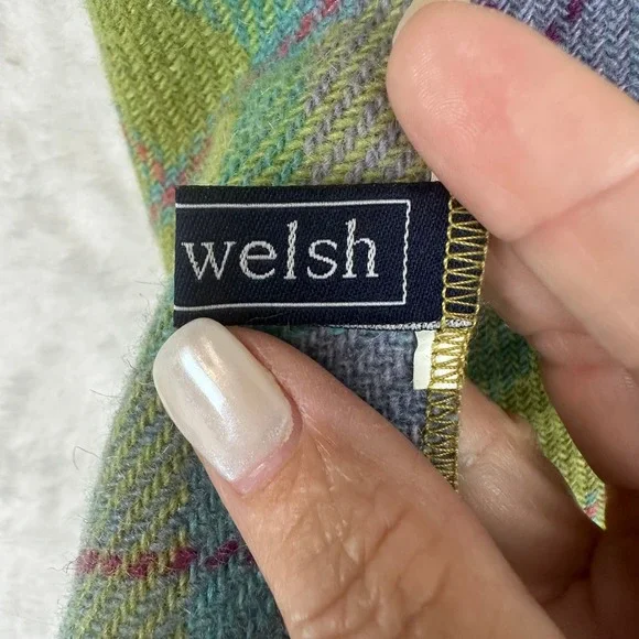 Helen Welsh Womens Plaid Scarf Wool Green Blue Purple Vintage Style - Picture 5 of 11